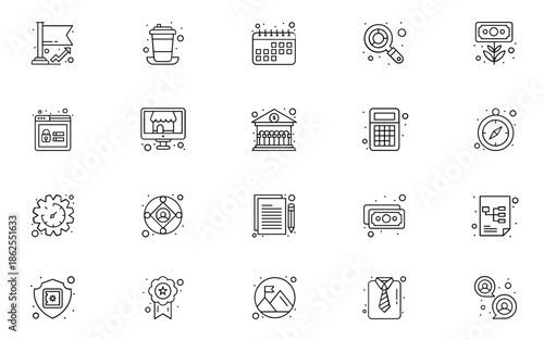Startup and New Business Line Icon Set, 20 Icons Including Finance, Planning, Production, and Insurance