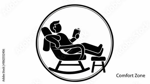 Man Relaxing in Rocking Chair Reading a Book Comfort Zone.
