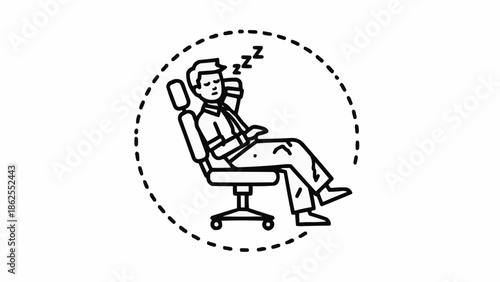 Man Sleeping in Office Chair Exhausted Tired Work Stress.