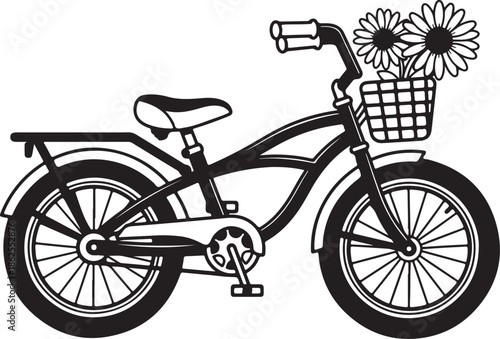 Vintage Bicycle with Flower Basket Vector Illustration. Retro Bike Cruiser Isolated on White Background.
