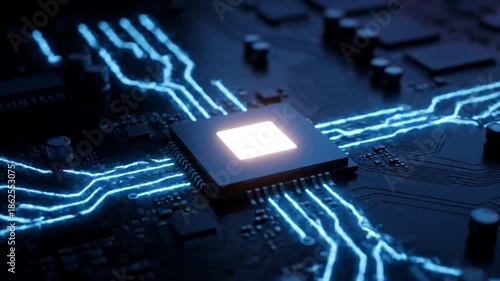 Wallpaper Mural Futuristic Artificial Intelligence Processor Chip with Glowing Data Circuits Torontodigital.ca