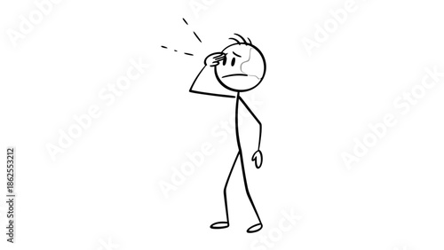 Tired Stick Figure Man Wiping Sweat from His Forehead, Feeling Relieved or Exhausted on an Isolated White Background