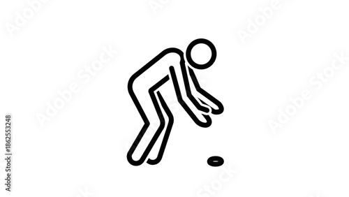Diligent Stick Figure Man Bending Down to Pick Up a Small Object on an Isolated White Background