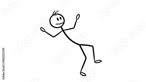 Startled Stick Figure Man Falling or Stumbling, Losing Balance on an Isolated White Background