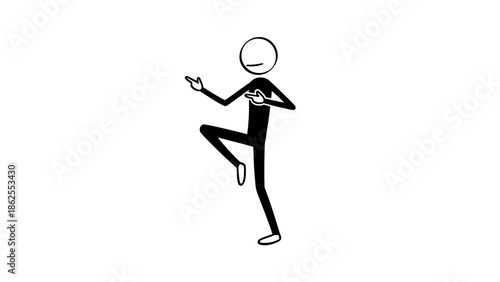 Agile Stick Figure Man Performing a Dynamic Kick or Martial Arts Pose on an Isolated White Background
