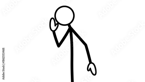 Attentive Stick Figure Man Listening Carefully with Hand to Ear on an Isolated White Background