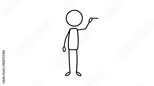 Stick Figure Pointing with One Arm, Giving Directions or Indicating Something, on an Isolated White Background