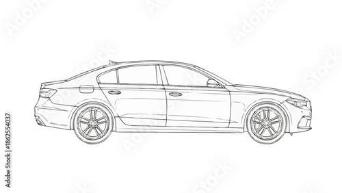 Sleek Sedan Car Outline - A Detailed Automotive Sketch.