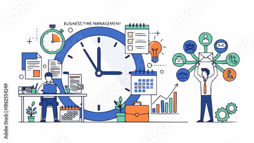 Business Time Management Illustration - Efficiency, Productivity, and Deadline Mastery.