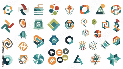 Collection of Abstract Geometric Logos and Icons for Business Branding.