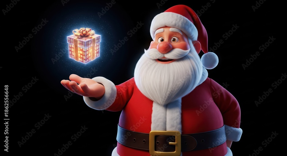 custom made wallpaper toronto digitalA jovial man in a red suit extends his hand towards a glowing holographic gift box