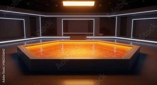 Wallpaper Mural A hexagonal pool of liquid orange color sits in a modern, spacious, well-lit studio Torontodigital.ca
