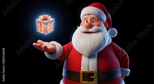 Wallpaper Mural A jovial man in a red suit extends his hand towards a glowing holographic gift box Torontodigital.ca