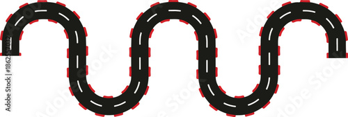 Wavy road track section for racing games or simulations isolated on
