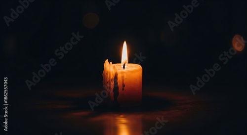 Wallpaper Mural A lit candle glows in the dark, wax melting down the side, warm light against deep black Torontodigital.ca