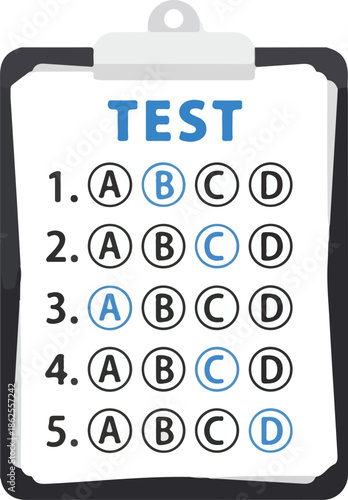 A test clipboard with multiple choice questions on a