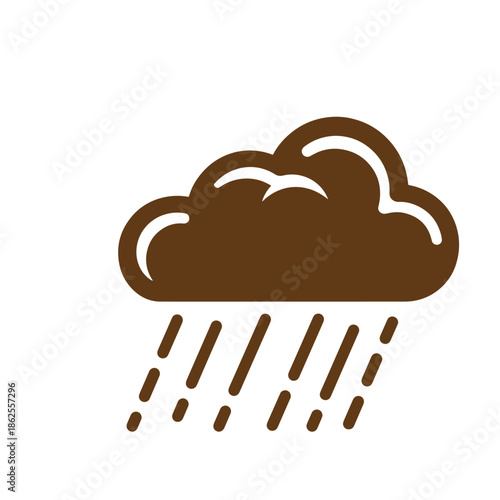 Brown rain cloud with raindrops weather icon on white background
