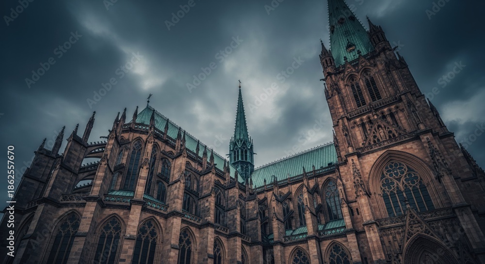 custom made wallpaper toronto digitalA majestic Gothic cathedral with intricate detail, under a dramatic, cloudy sky