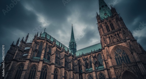 Wallpaper Mural A majestic Gothic cathedral with intricate detail, under a dramatic, cloudy sky Torontodigital.ca