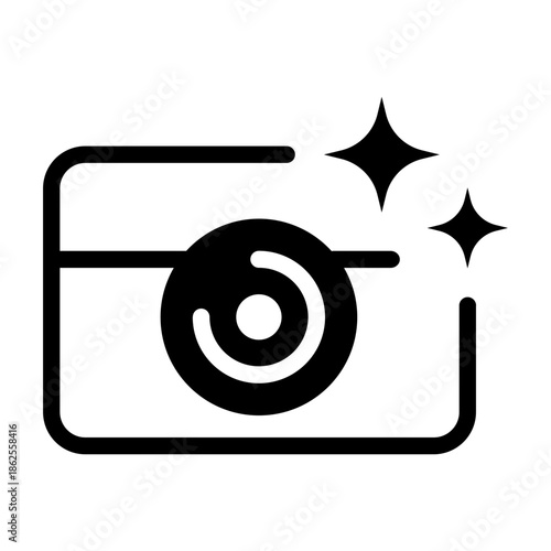 Glyph style icon of AI image editor representing artificial intelligence used for editing, enhancing, and modifying digital images.