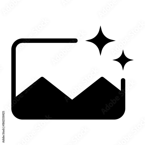 Glyph style icon of AI image generator representing artificial intelligence creating digital images automatically for creative and design purposes.