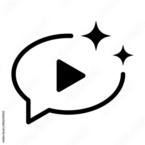 Glyph style icon of AI content creation representing artificial intelligence generating multimedia content including text, audio, and video.