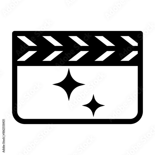 Glyph style icon of AI video editor representing artificial intelligence assisting video editing and post production workflows.