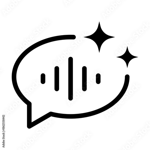 Glyph style icon of AI voice generator representing artificial intelligence creating synthetic human voice and audio output.