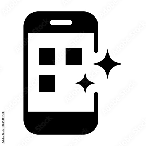 Glyph style icon of AI phone app representing artificial intelligence applications designed for mobile devices.