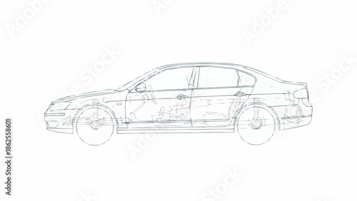 Detailed Car Blueprint - A Technical Drawing of a Sedan.
