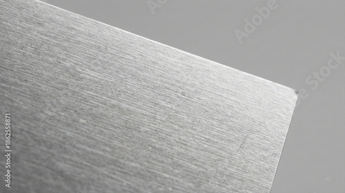 Macro texture background of silver brushed metal surface with diagonal light reflection and hairline finish