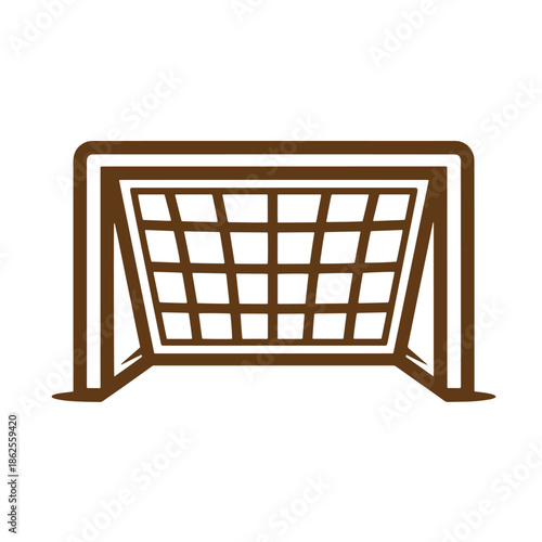 Soccer goal net with brown outline on white background