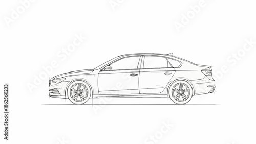 Sleek Sedan Car Outline - A Detailed Automotive Illustration.