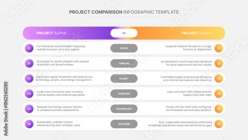 Project Process Workflow Comparison Chart Diagram Table with 6 Features Options Infographic Template