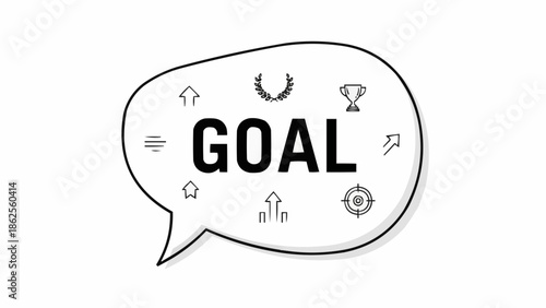 Goal Achievement Concept in Speech Bubble with Laurel Wreath and Trophy.