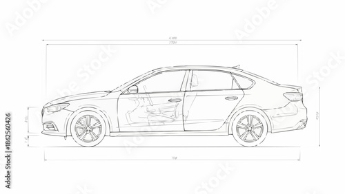 Detailed Car Blueprint - A Technical Drawing of a Sedan.