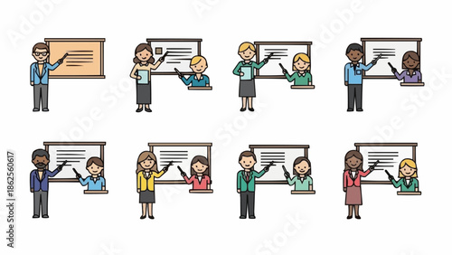 Diverse Educators Presenting Lessons with Visual Aids in a Classroom Setting.