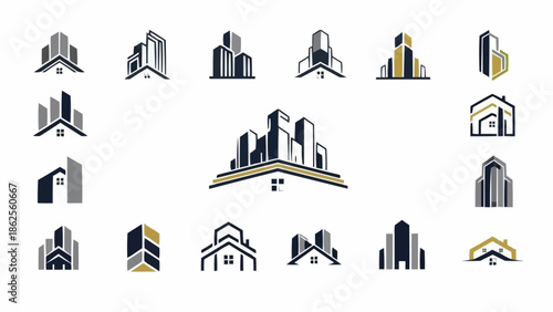 Collection of Minimalist Building and Real Estate Logo Designs.