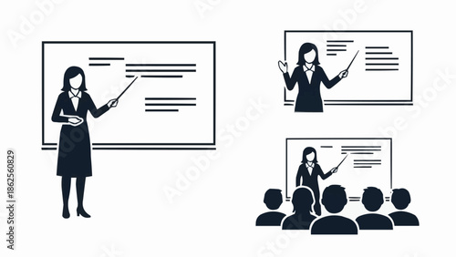Illustrations of a Teacher Presenting Information to Students.