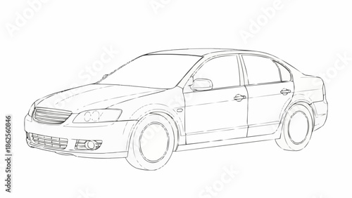 Detailed Line Art Illustration of a Modern Sedan Car.
