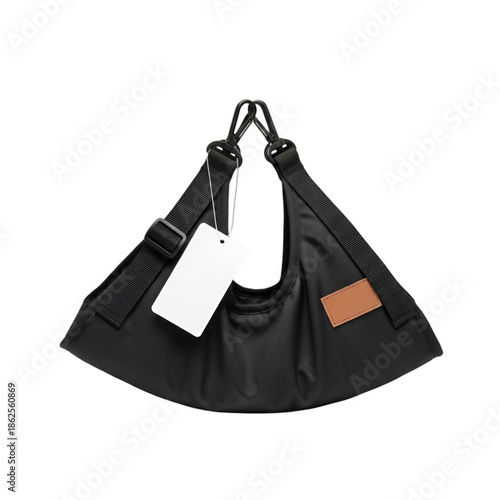 Black hammock carrier with belts isolated on transparent background without people