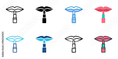 Lip balm icons set multiple style collection. Editable stroke 
