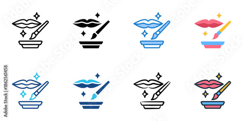 Lip scrub icons set multiple style collection. Editable stroke 
