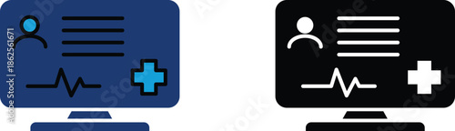 Digital Healthcare Line Icons Patient Portal and Online Doctor Consultation.