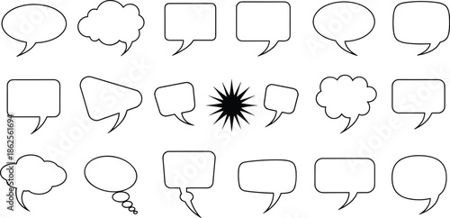 Speech, Bubble, Set, Vector, Comic, Chat, Communication, Blank, Thought, Balloon, Message, Box, Icon, Illustration, Collection, Outline, Speak, Shout, Discussion, Elements