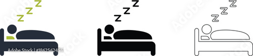 Sleeping People Icon Set, Person in Bed Flat Vector Illustration.