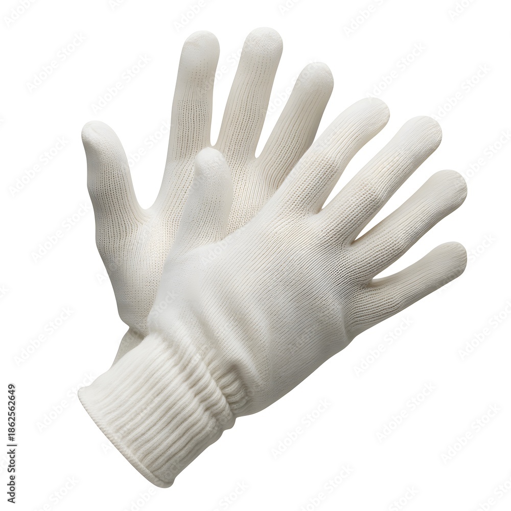 Obraz premium A pair of white cotton gloves displayed on a completely white background