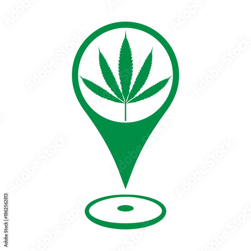 Cannabis leaf on a location marker, Cannabis store map marker icon for Cannabis and Marijuana sellers