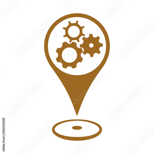 Mechanic shop map location marker for Auto repair shop, Garage, Service and Maintenance businesses. Cogwheels on a location marker