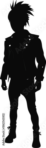 Silhouette Of A Boy In A Punk Rock Leather Jacket With Mohawk